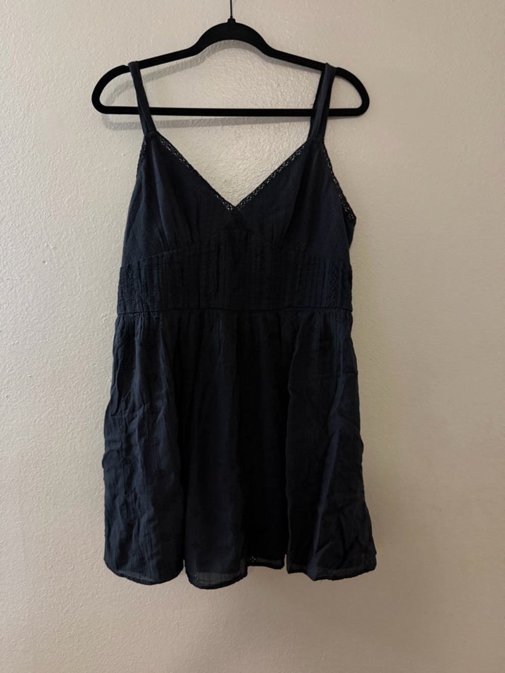 American Eagle Black Smocked Eyelet Lace Mini Cami Dress Size L